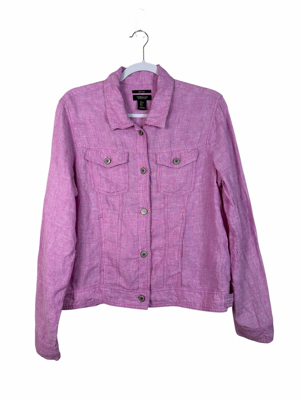 Jones New York Jones & Co Large Pink 100% Linen Trucker Jacket Button Front